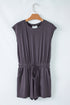 Casual Cool Knit Open Back Cap Sleeve Drawstring Waist Pocket Romper